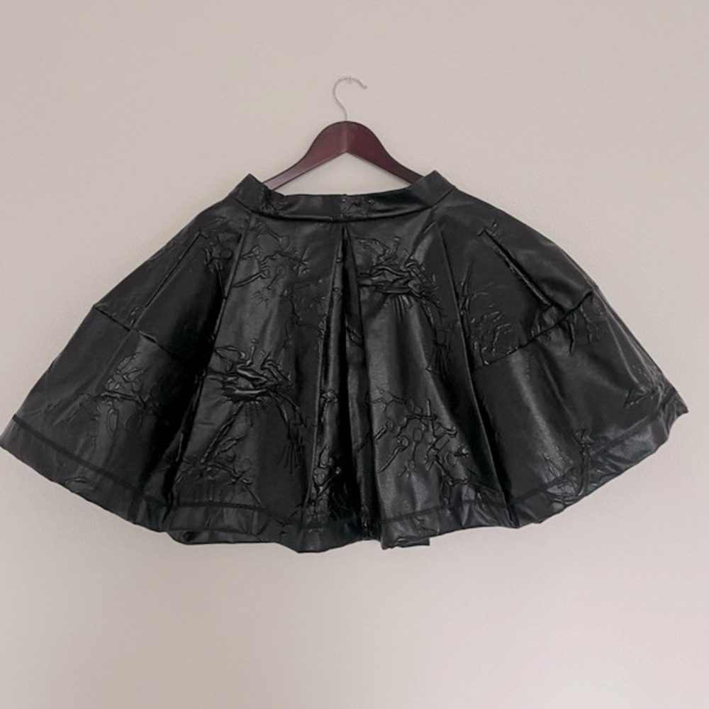 KENZO monster skirt black faux leather ruffles midi waist 14in flat